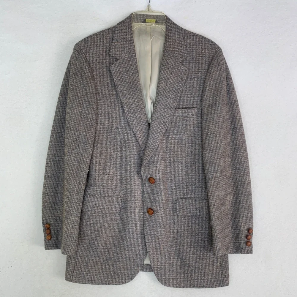 Harris Tweed Blazer Mens 40R Brown Tan Scottish Wool Sport Coat 2-Button Vintage